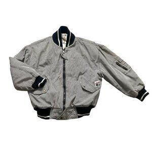 Warehouse Full-Zip Bomber Jacket Men's Size 10 White Black Houndstooth